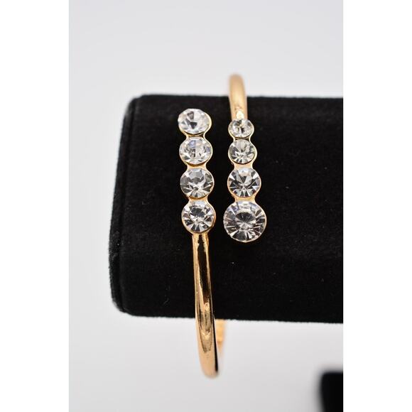 Hinged Bangle Bracelet Shiny Rhinestone Crystal Sparkling Gold Tone Bin8 - Picture 1 of 12